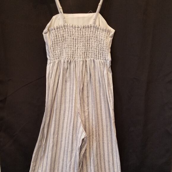 Japna White & Blue Stripe Cotton High Rise Crop Leg Jumpsuit Juniors Size XS - Picture 9 of 11